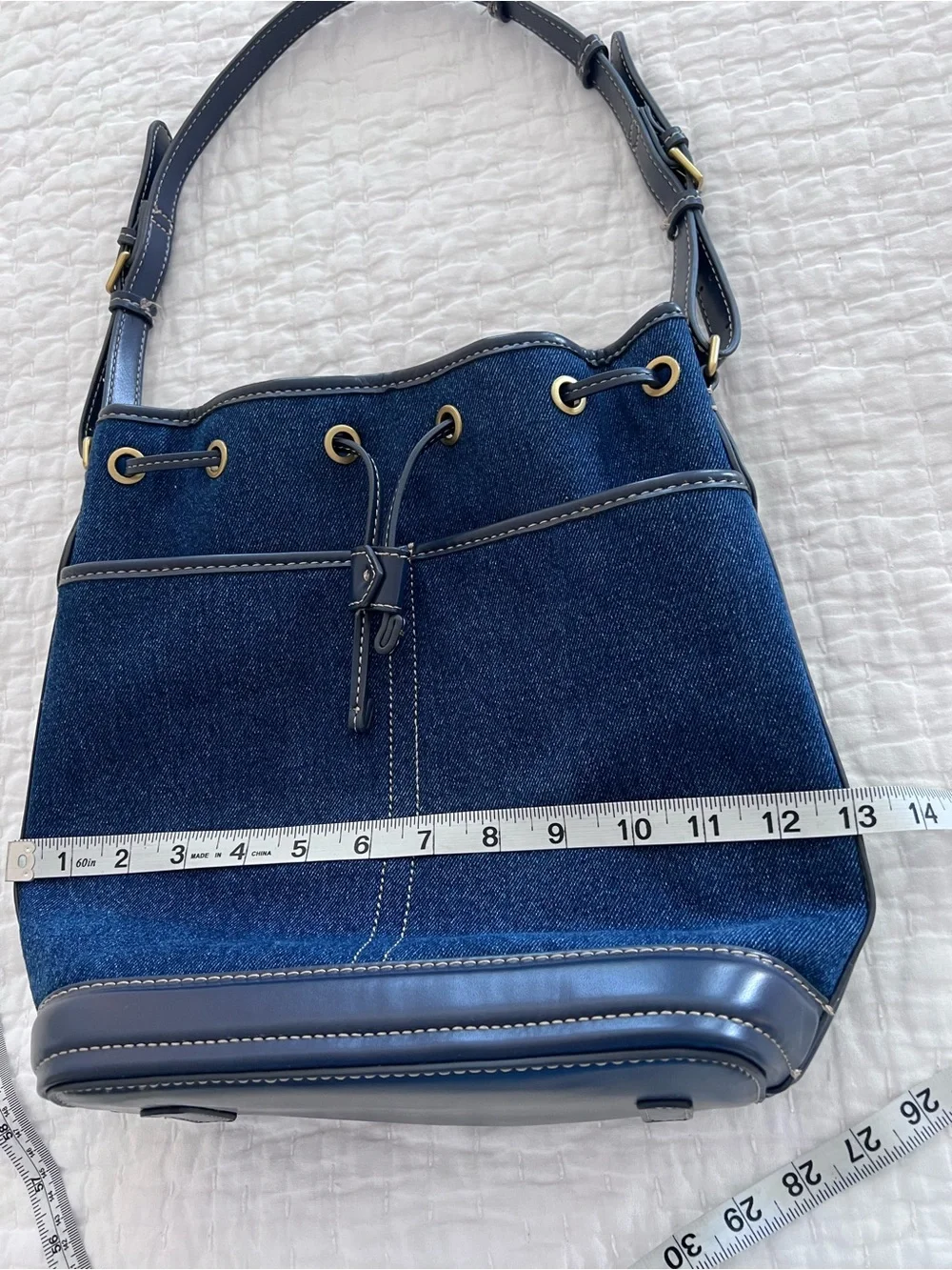 ZARA Denim Bucket Bag EUC Exterior Pockets Adjustable Strap